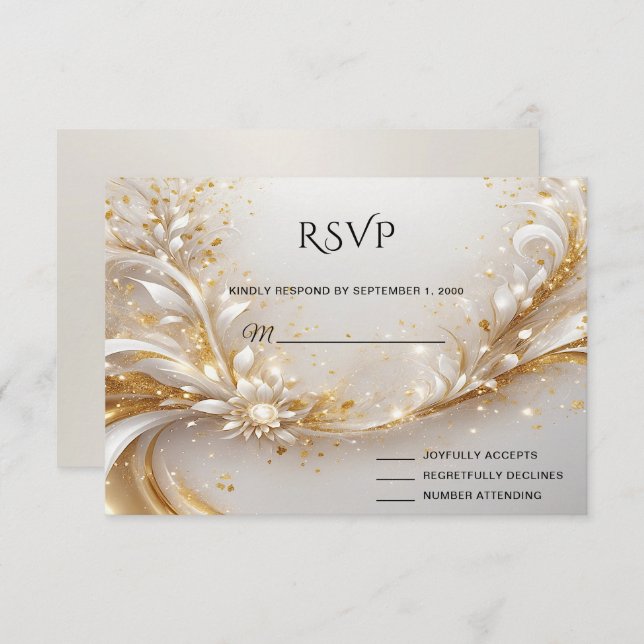 Placa RSVP Floral Dourada branca (Frente/Verso)