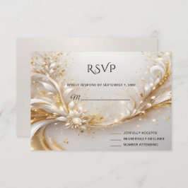 Placa RSVP Floral Dourada branca