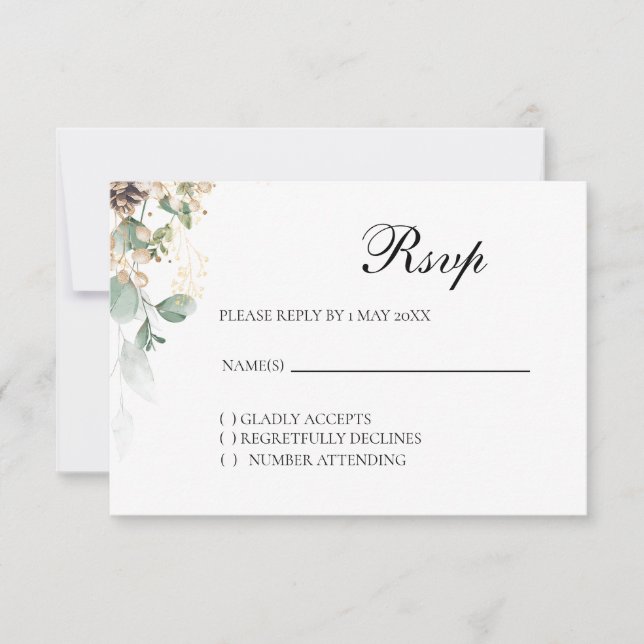 Placa RSVP Floral Dourada de inverno (Frente)