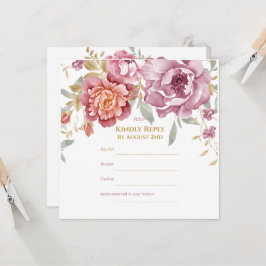 Placa RSVP Floral e Dourada Elegante