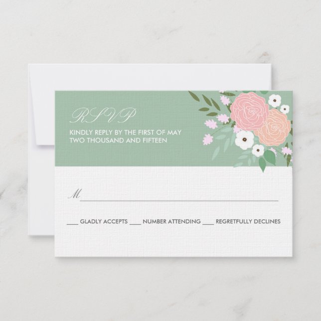 Placa RSVP Floral Elegante - menta (Frente)