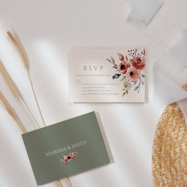 Placa RSVP Floral Elegante Verde Sage (Criador carregado)