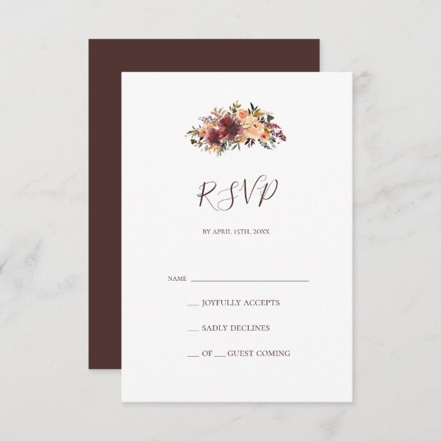 Placa RSVP Floral Laranja Burgundy (Frente/Verso)