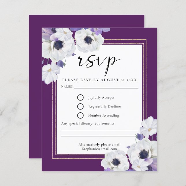 Placa RSVP Floral Real Roxo (Frente/Verso)