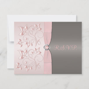 Placa RSVP Floral rosa e Cinza