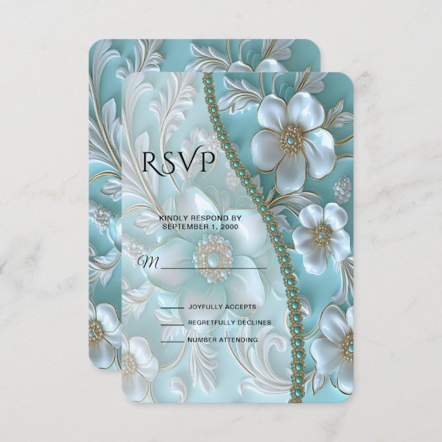 Placa RSVP Floral Teal White (Frente/Verso)