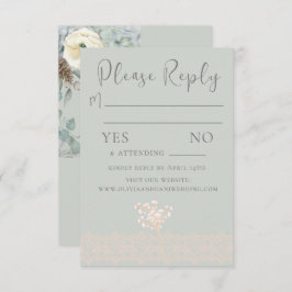 Placa RSVP Floral Verde Romântica Sage