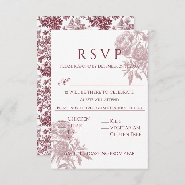Placa RSVP Floral Vintage - Inspirada em Burgundy  (Frente/Verso)