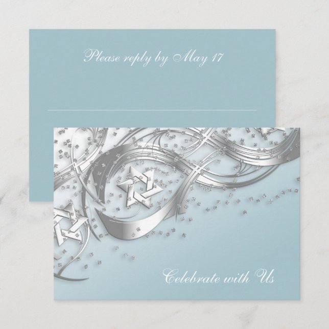 Placa RSVP Flourada de Confetti Silver Star (Frente/Verso)