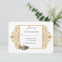 Placa RSVP Mascarada Dourada do Damask
