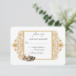 Placa RSVP Mascarada Dourada do Damask