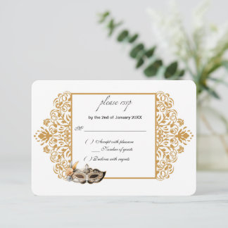 Placa RSVP Mascarada Dourada do Damask
