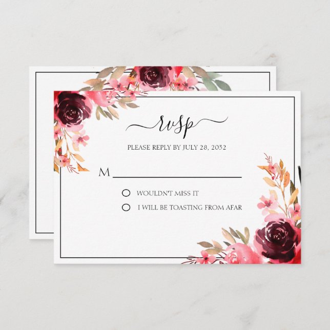 Placa RSVP Mauve Burgundy Elegante (Frente/Verso)