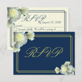 Placa RSVP Mínima de RSVP Azul Rosas Brancas Azul