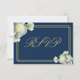 Placa RSVP Mínima de RSVP Azul Rosas Brancas Azul