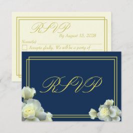 Placa RSVP Mínima de RSVP Azul Rosas Brancas Azul