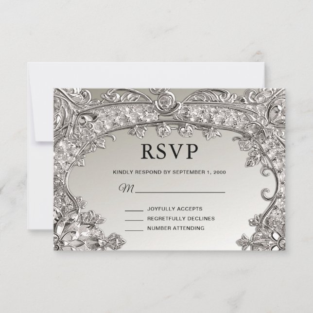 Placa RSVP Moderna do Ornamentado Prata (Frente)