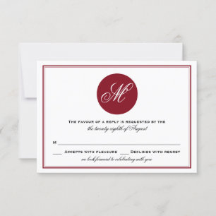 Placa RSVP Monograma de Script Elegante Vermelho