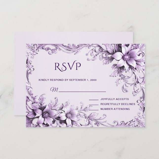 Placa RSVP na moda Purple Flowers (Frente/Verso)