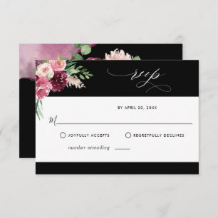 Placa RSVP Negra Elegante rosa e preta