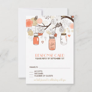 Placa RSVP Peach e Dourada Mason Jars Spring Flowe