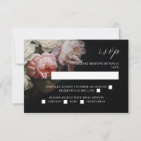 Placa RSVP Preta de Casamento Floral de Moody Peon