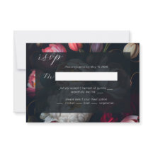 Placa RSVP Preta de Casamento Pintal Moody Peony