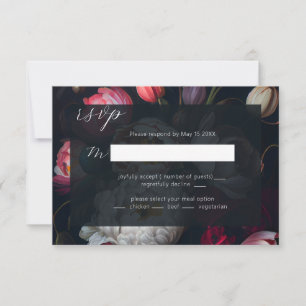 Placa RSVP Preta de Casamento Pintal Moody Peony