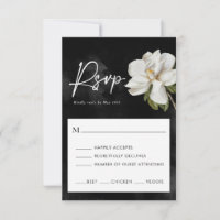 Placa RSVP Preta e Branca de Casamento Magnolia