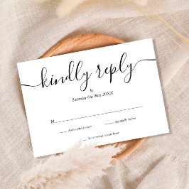Placa RSVP Preta e Branca de Script Elegante Simpl