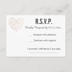 placa RSVP   Resposta   Rosa de Casamento Geométri