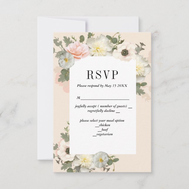 Placa RSVP Romântica Blush Peones e Anemones (Frente)