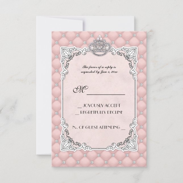 Placa RSVP Rosa Glamorosa de Casamento de Pérolas  (Frente)