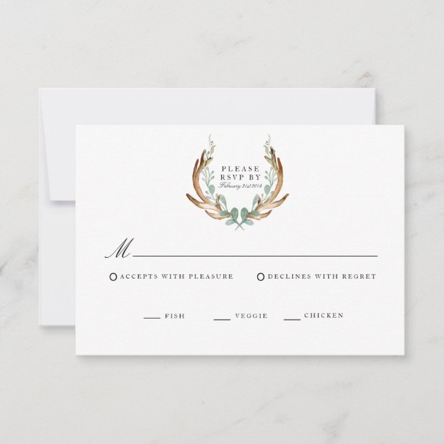 Placa RSVP Rustic Antler & Greenery Watercolor (Frente)