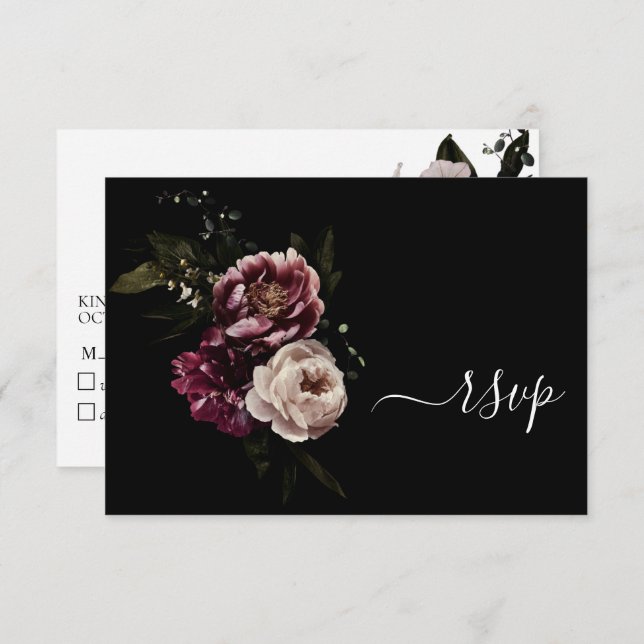 Placa RSVP Sem Menu do Floral sem Blush Blush Dark (Frente/Verso)