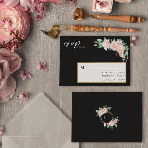 Placa RSVP Simples Blush Floral Black Weding