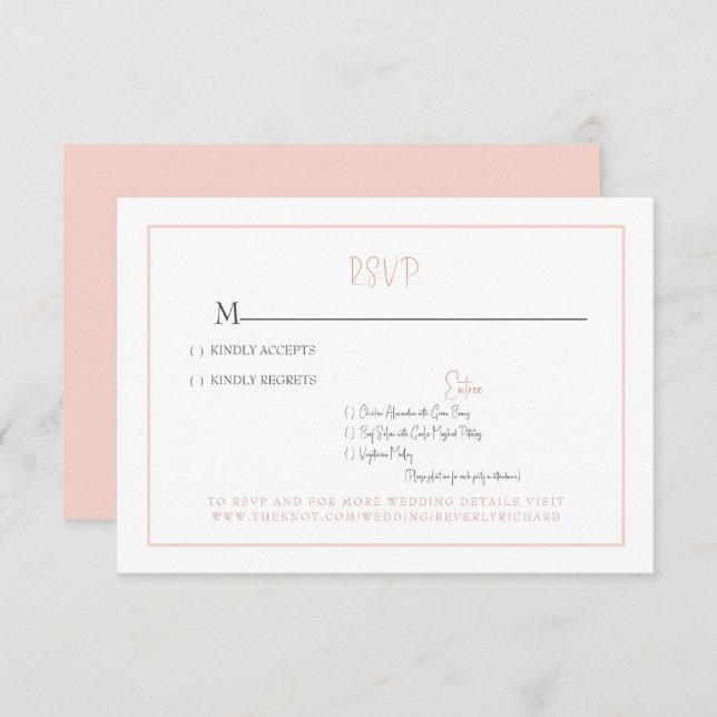Placa RSVP Simples Blush Modern Font Wedt (Frente/Verso)
