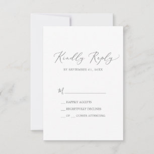 Placa RSVP Simples de Caligrafia de Prata Delicada
