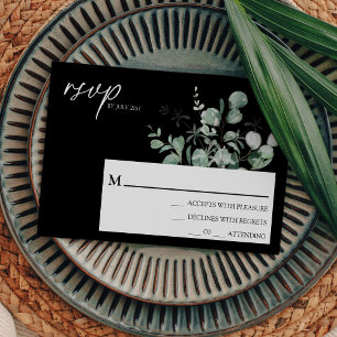 Placa RSVP Simples de Casamento Negro Verde Modern