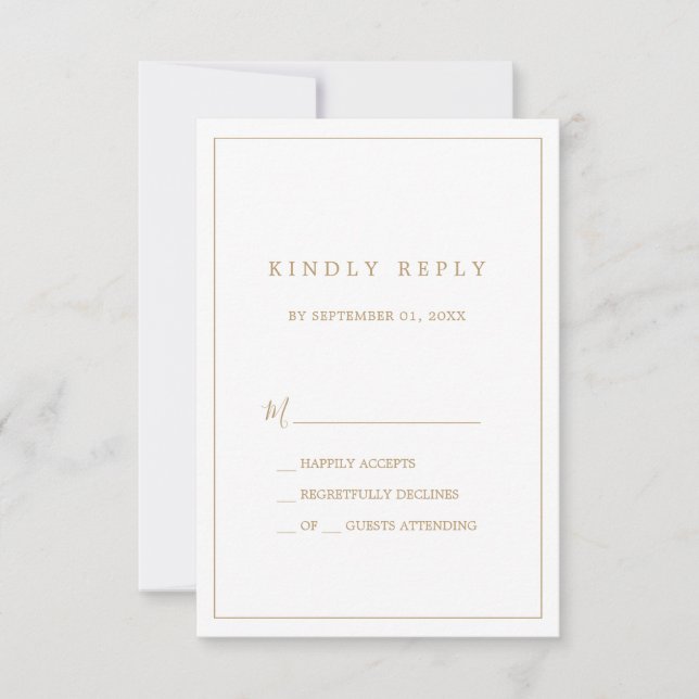 Placa RSVP Simples de Tipografia Dourada Minimalis (Frente)