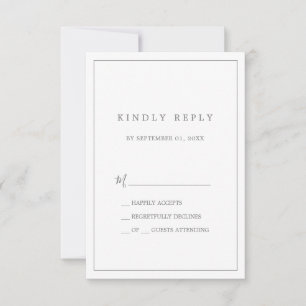 Placa RSVP Simples de Tipografia Silver Minimalist