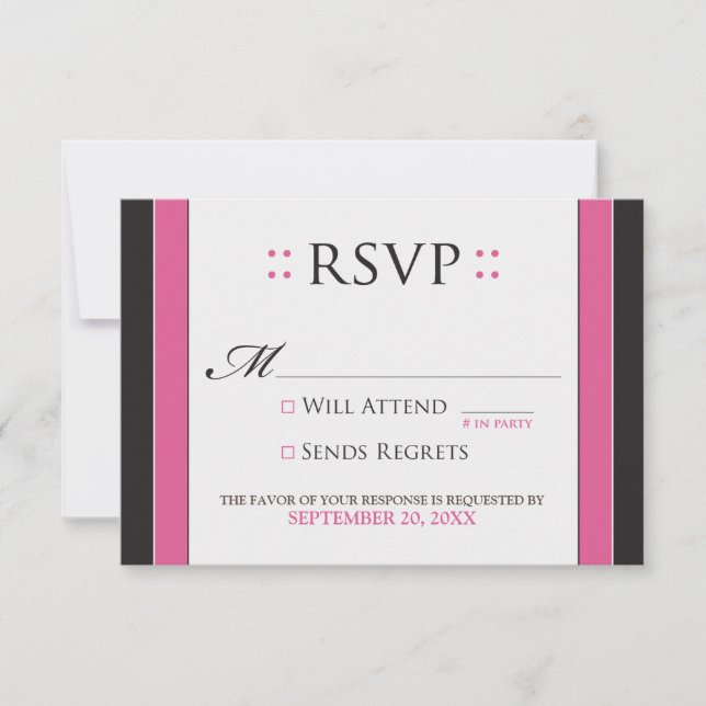 Placa RSVP Simplesmente Elegante (fuchsia/preto) (Frente)