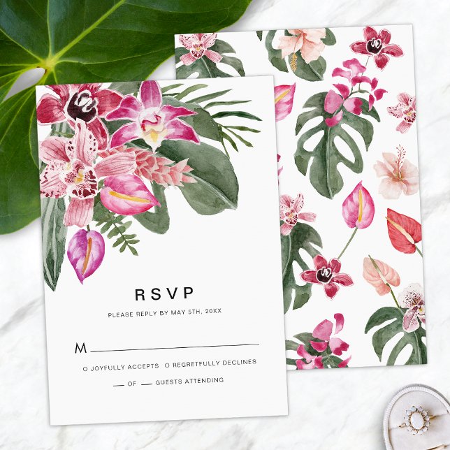 Placa RSVP Tropical (Tropical Floral Watercolor RSVP Card by Painted Paperie
)