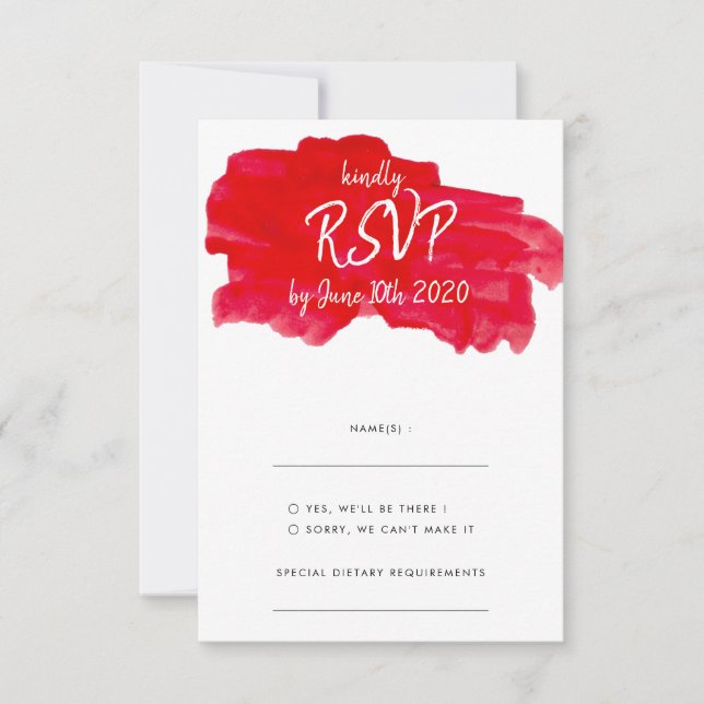 Placa RSVP Vermelha Romântica de Cores Aquáticas (Frente)