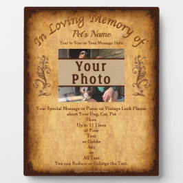 Placa Simples "Pet Memorial Gifts Plaque", Foto, Mensage