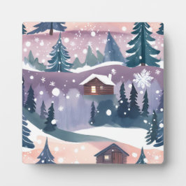 Placa Snowy Mountain Cabin Watercolor