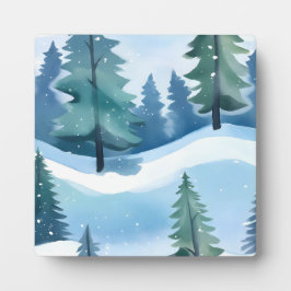 Placa Snowy Pine Forest | Aquarela de inverno