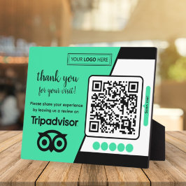 Placa Solicitação de revisão do TripAdvisor com logotipo