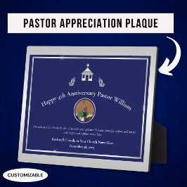Placa Tabletop de Aniversário do Pastor da Igreja Azul S