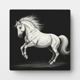 Placa Tabletop Maiestoso de Cavalo Branco com Easel